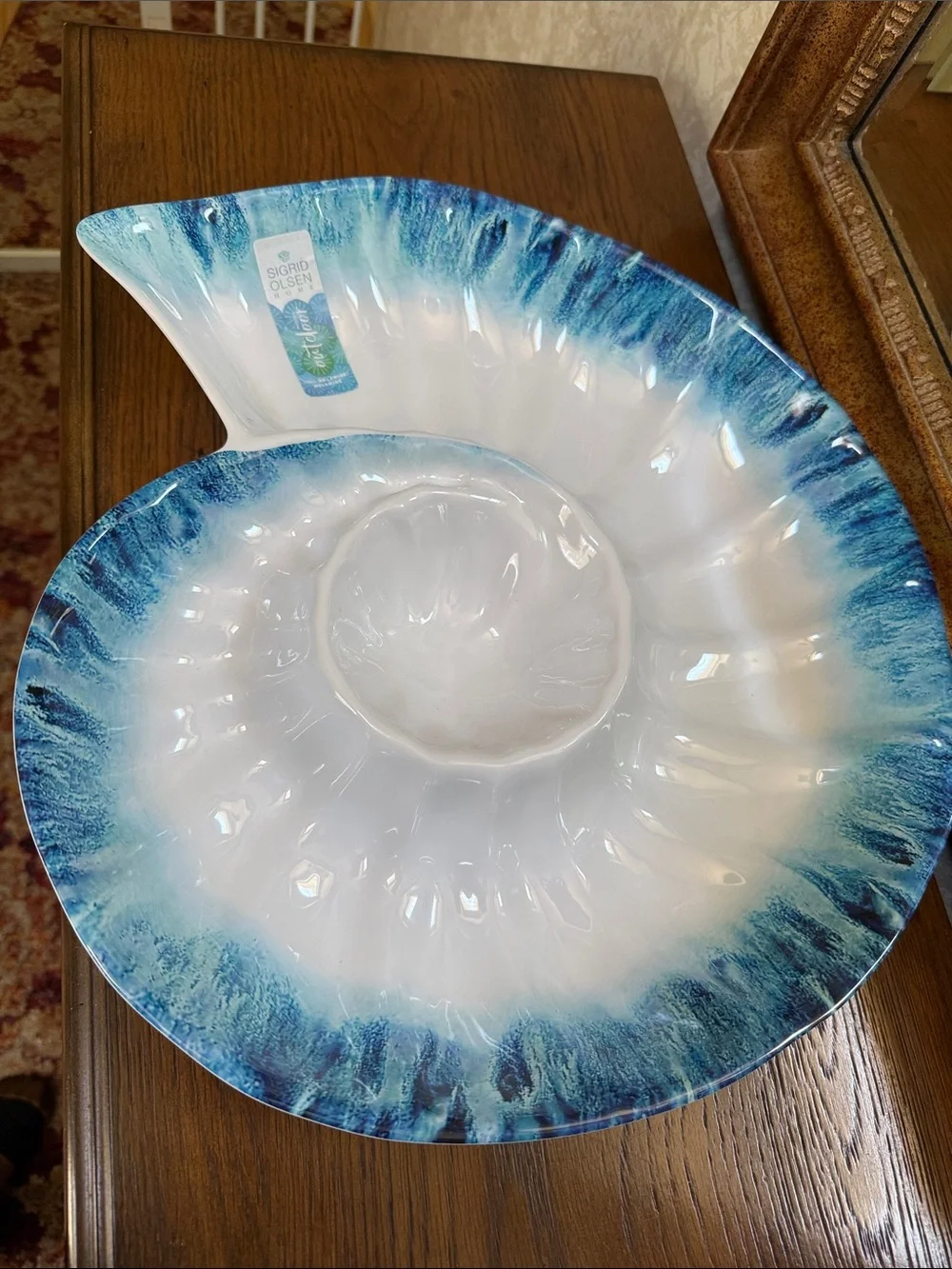 Sigrid Olsen White and Aqua 100% Melamine seashell serving dish.